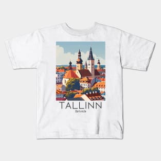 A Vintage Travel Illustration of Tallinn - Estonia Kids T-Shirt